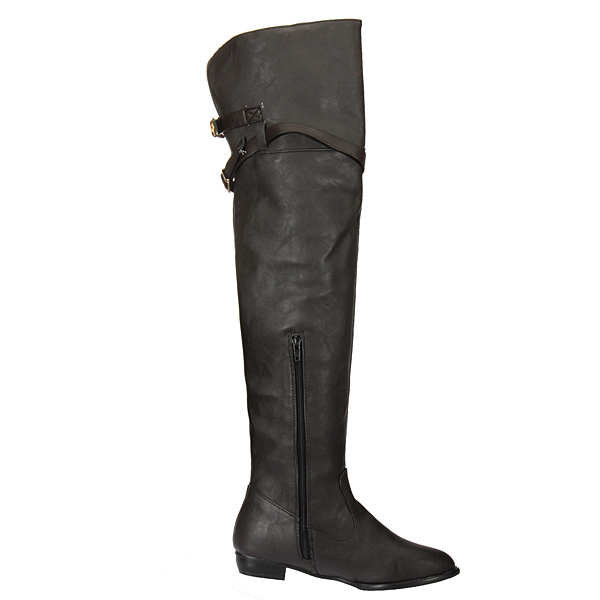 Femmes sexy boucle en cuir synthétique sur le genou bottes plates élevés